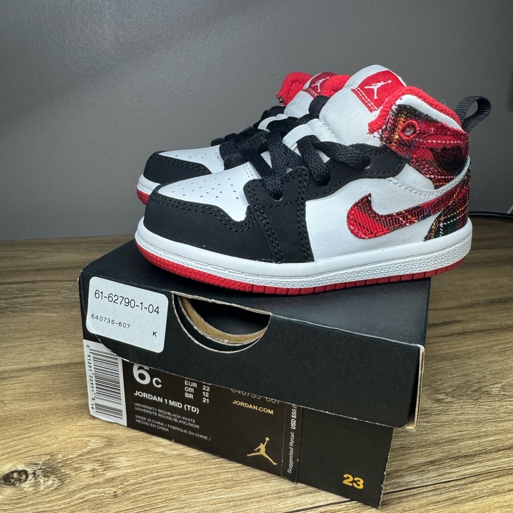 Jordan 1 Mid TD Black and Red Sneakers